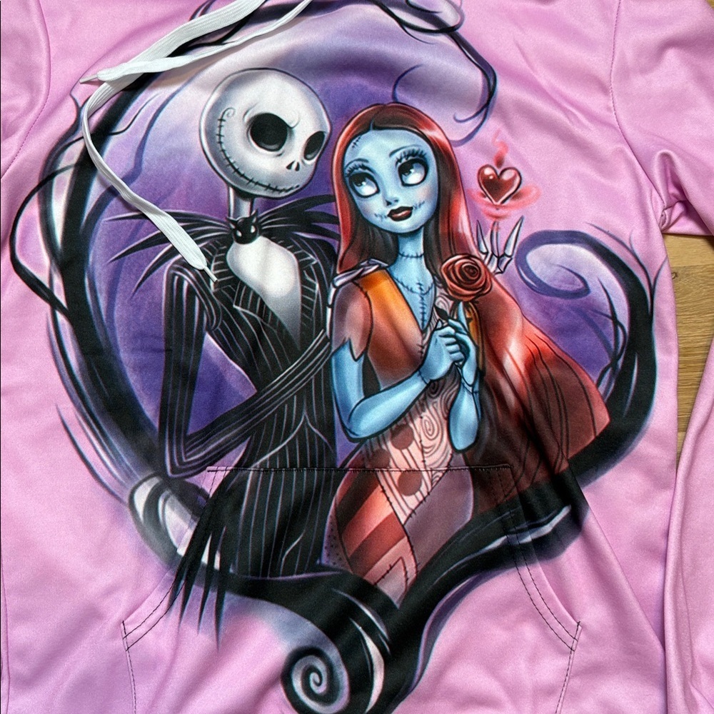 Zootop Bear Nightmare Before Christmas Pink Graphic Printed Hoodie Women’s L - Picture 3 of 14